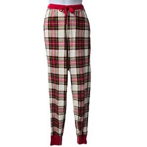 Hanna Andersson Long John Pants XS Pajama Lounge Red White Tartan Plaid Stretch